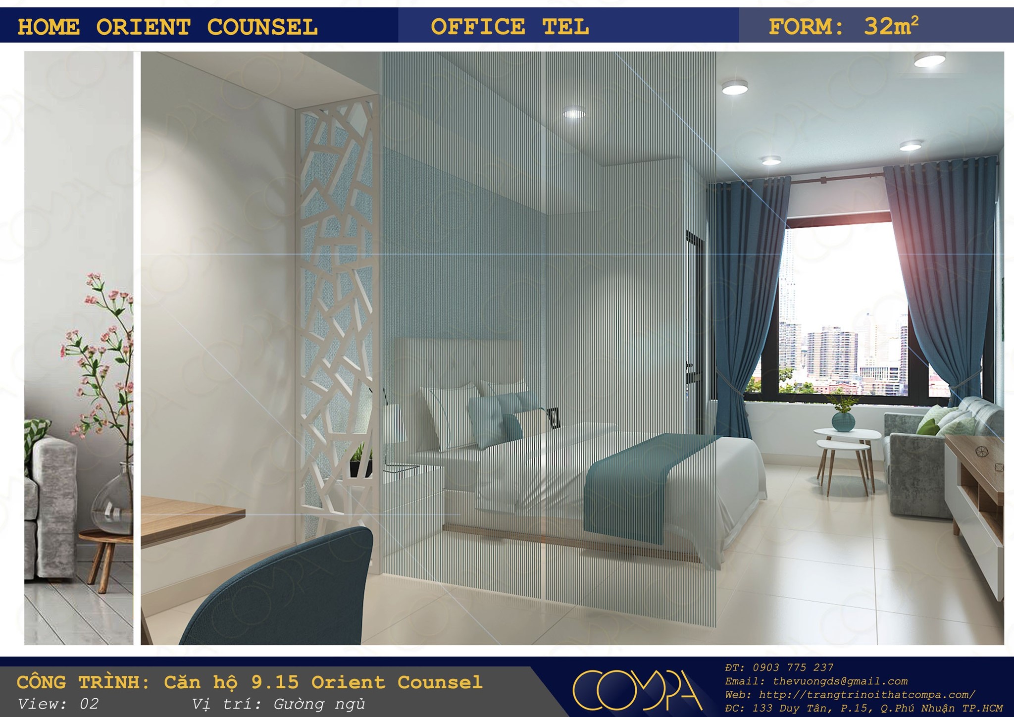 Hình thiết kế nội thất căn hộ mini - căn hộ Orient Counsel 1