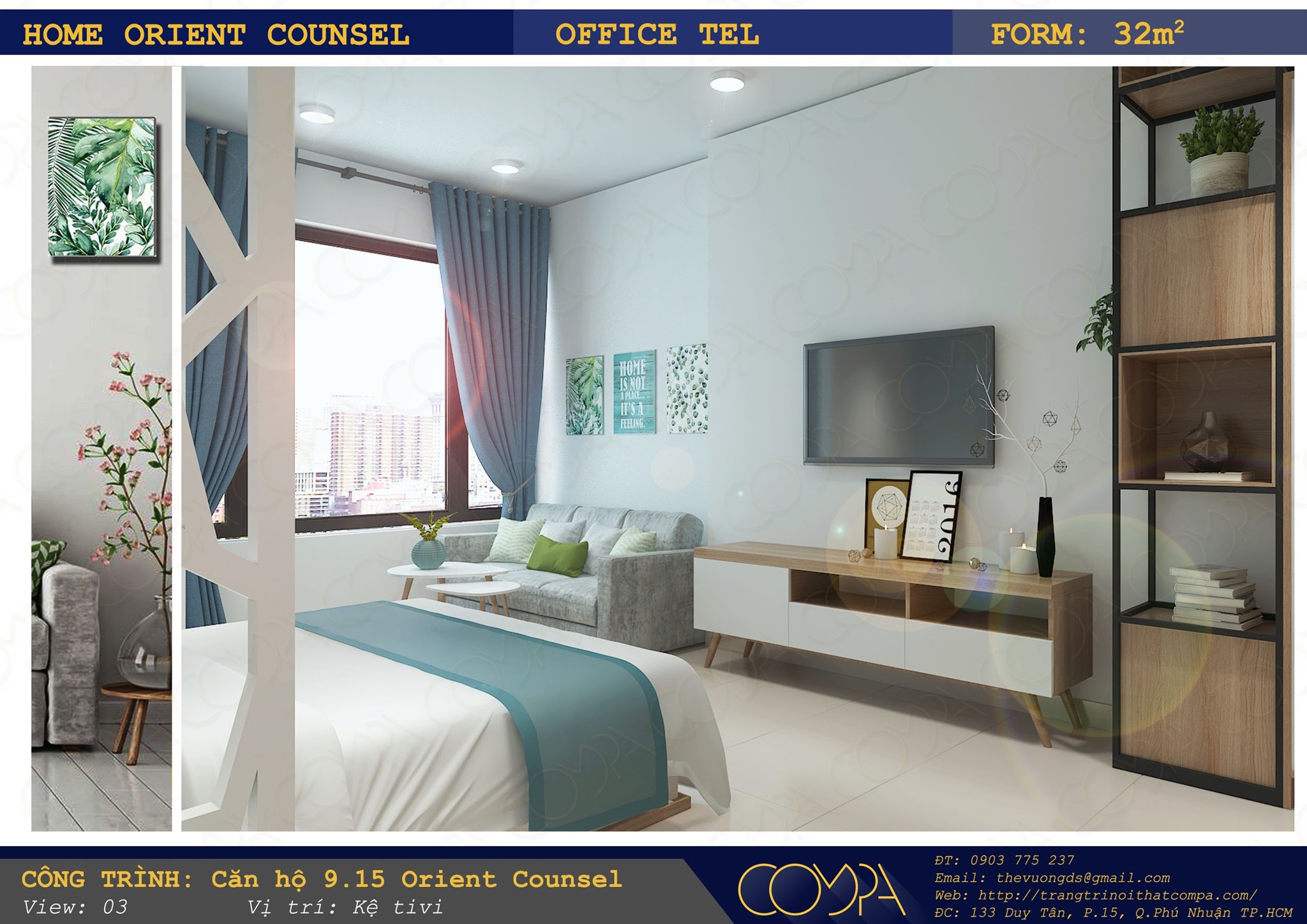 Hình thiết kế nội thất căn hộ mini - căn hộ Orient Counsel 2