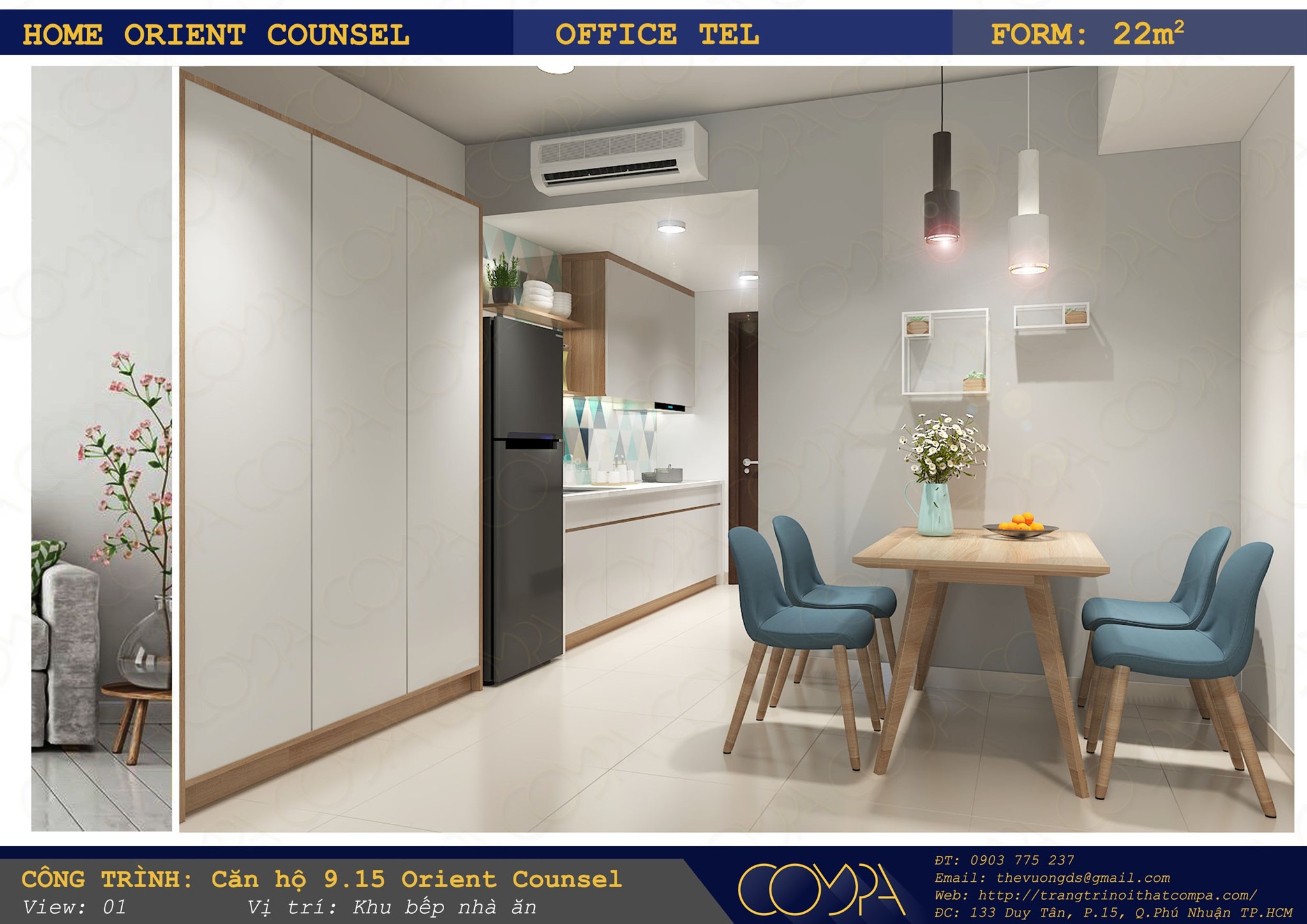 Hình thiết kế nội thất căn hộ mini - căn hộ Orient Counsel 4