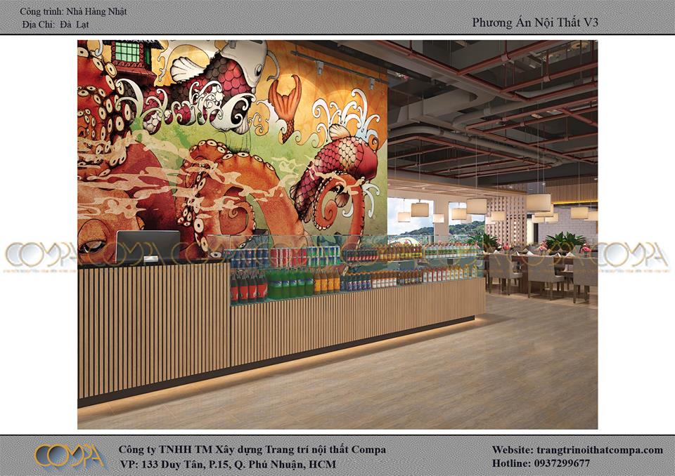 Hình thiết kế nội thất nhà hàng phong cách Nhật 3