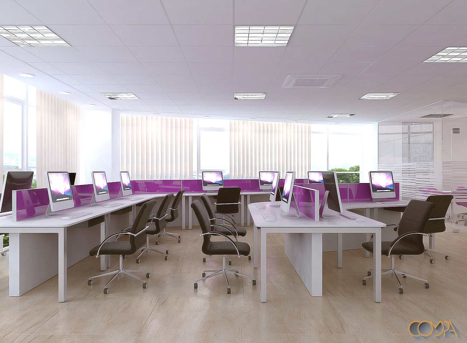 thiết kế nội thất văn phòng phong cách Châu Âu hình 6 khu vực nhân viên