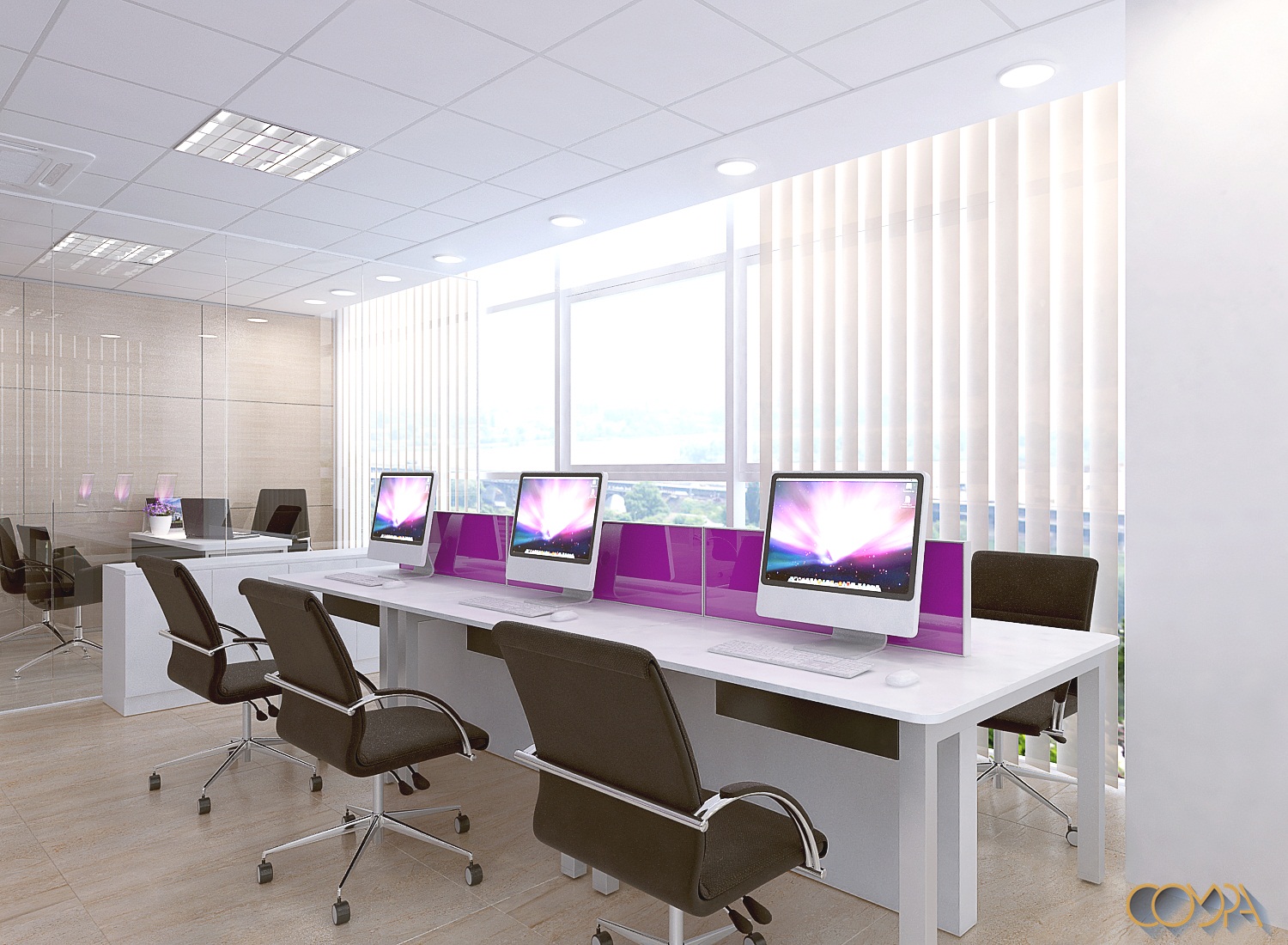 thiết kế nội thất văn phòng phong cách Châu Âu hình 7 khu vực nhân viên