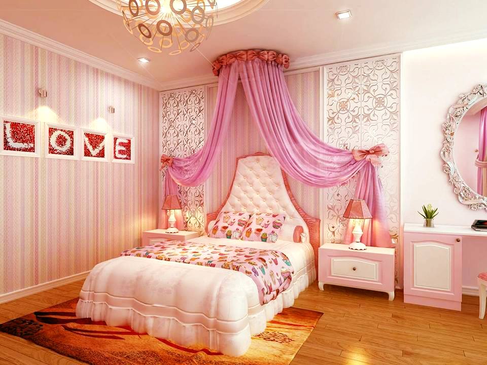 Phòng màu hồng siêu dễ thương dành cho bé gái