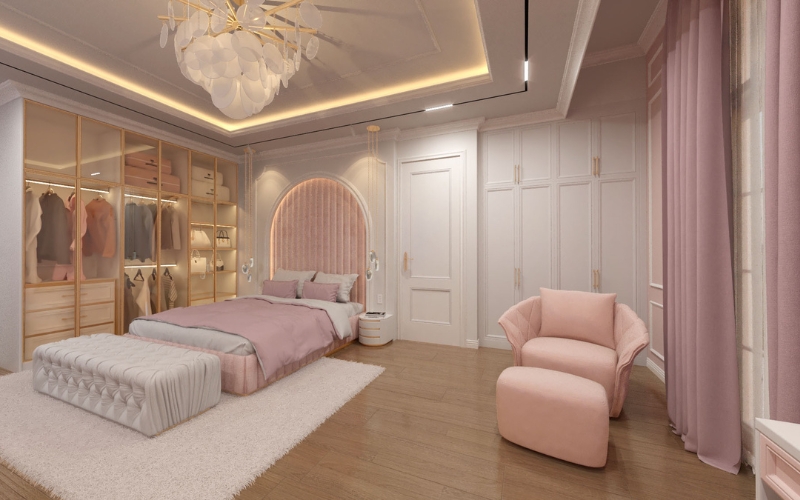 Mẫu thiết kế phòng ngủ màu hồng pastel