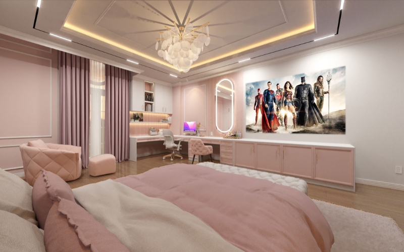 Mẫu thiết kế phòng ngủ màu hồng pastel