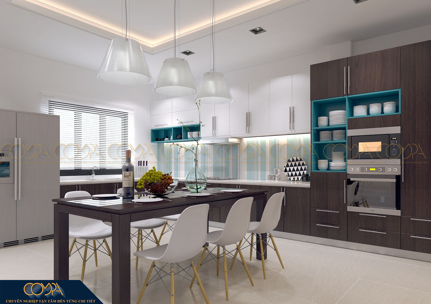 Thiết kế nội thất phòng bếp hiện đại sang trọng với công năng sử dụng cao