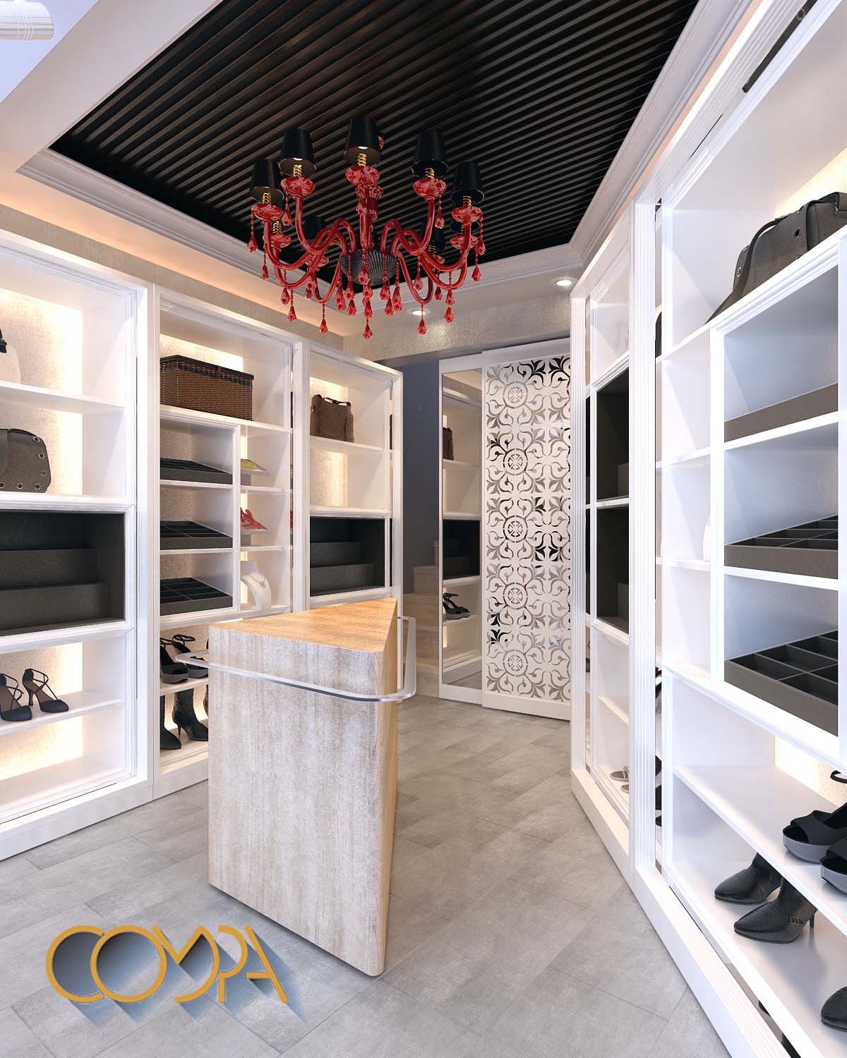 thiết kế nội thất Shop thời trang theo phong cách hiện đại kệ trưng bày view 2