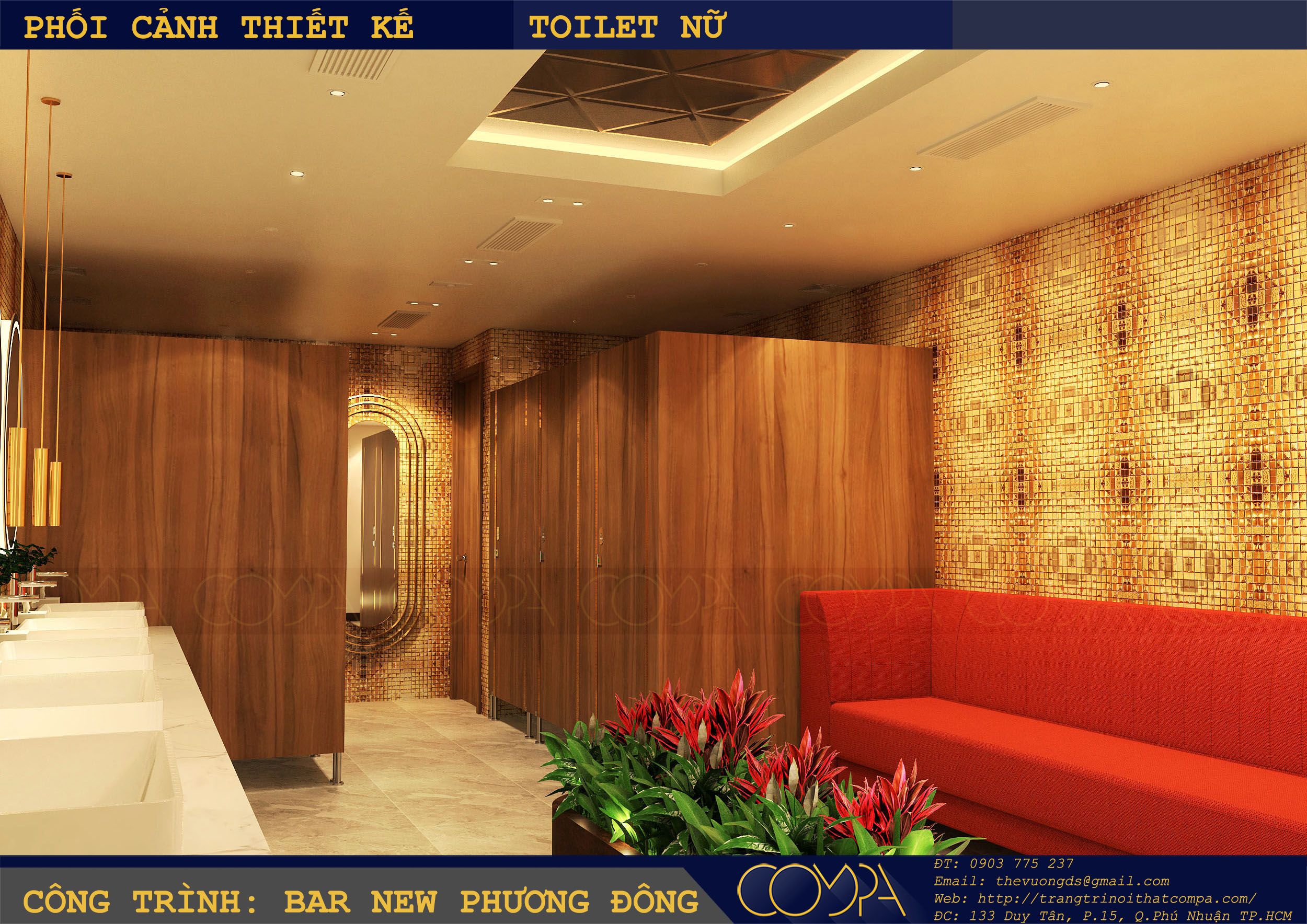 Mẫu thiết kế nhà vệ sinh sang trọng tại công trình Bar New Phương Đông
