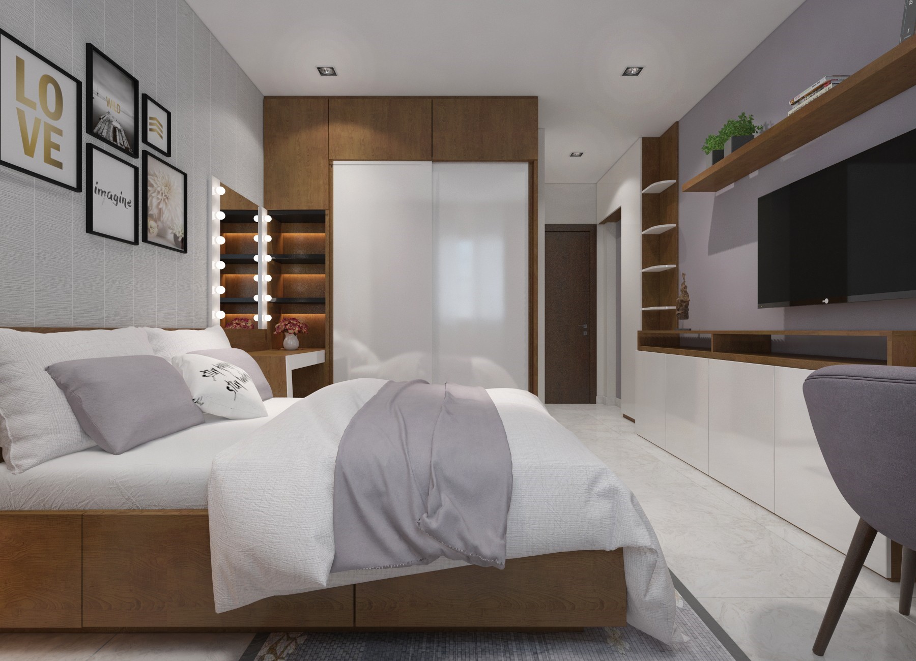 Mẫu thiết kế nội thất phòng ngủ đẹp như mơ của gia đình chị Thanh Châu