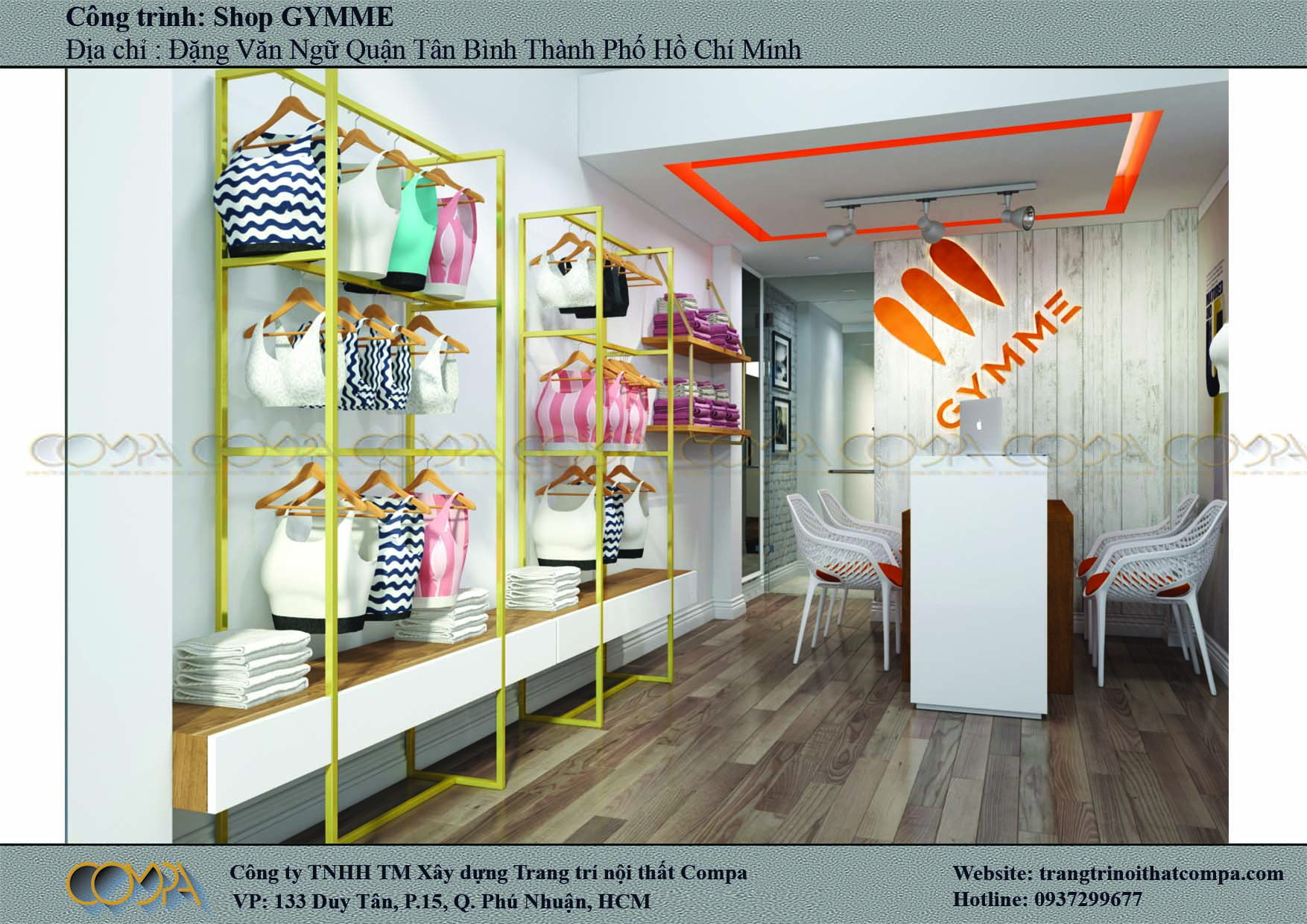 thiết kế nội thất Shop thời trang theo phong cách Studio khu vực trưng bày view 2
