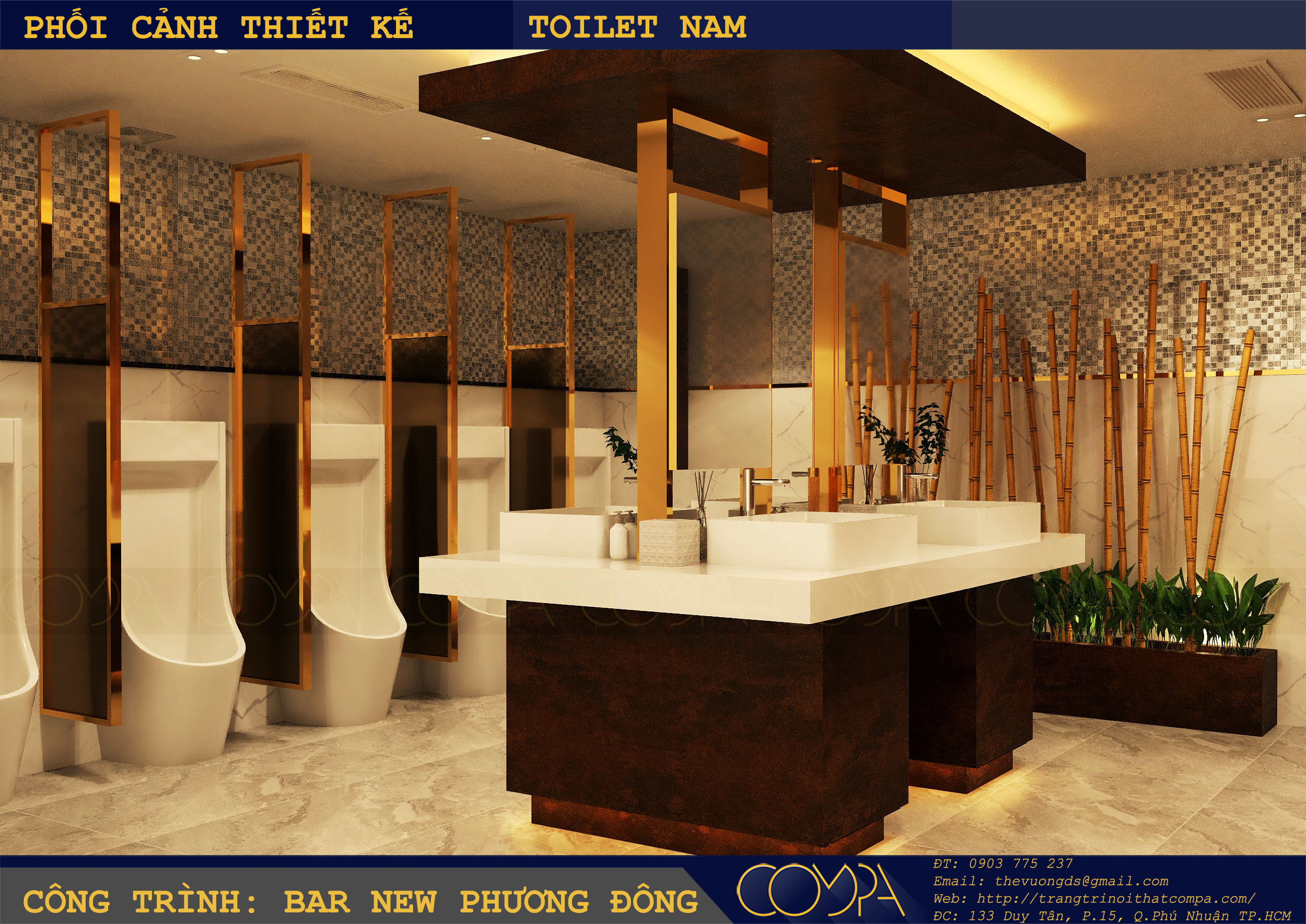 Mẫu thiết kế nhà vệ sinh sang trọng tại công trình Bar New Phương Đông